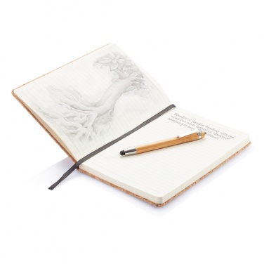 Logotrade promotional product image of: A5 notebook with bamboo pen including stylus